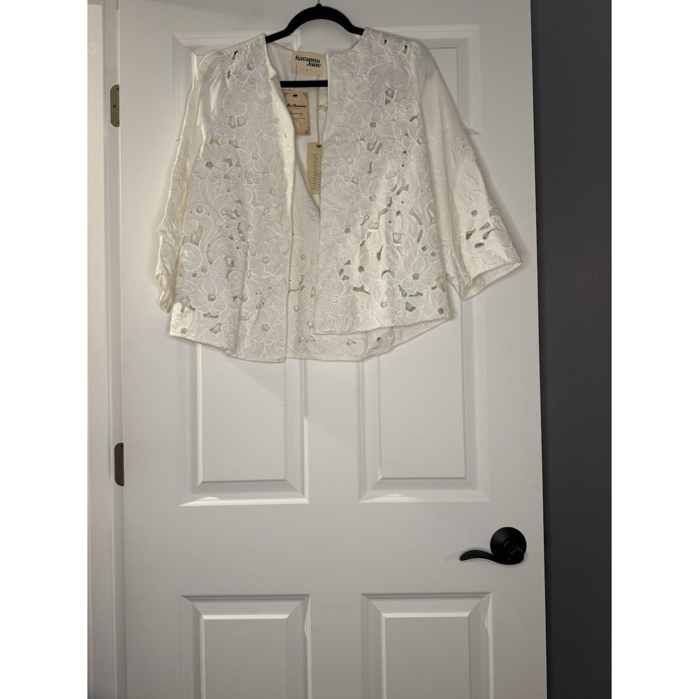 Savanna Jane Open Floral Eyelet Jacket White Large Nwt